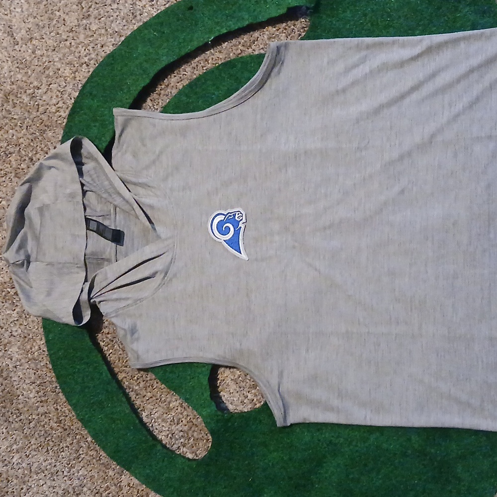 LA Rams Men's Gray Dri Fit Athletic Sleeveless Hoodie Tank Top NWT